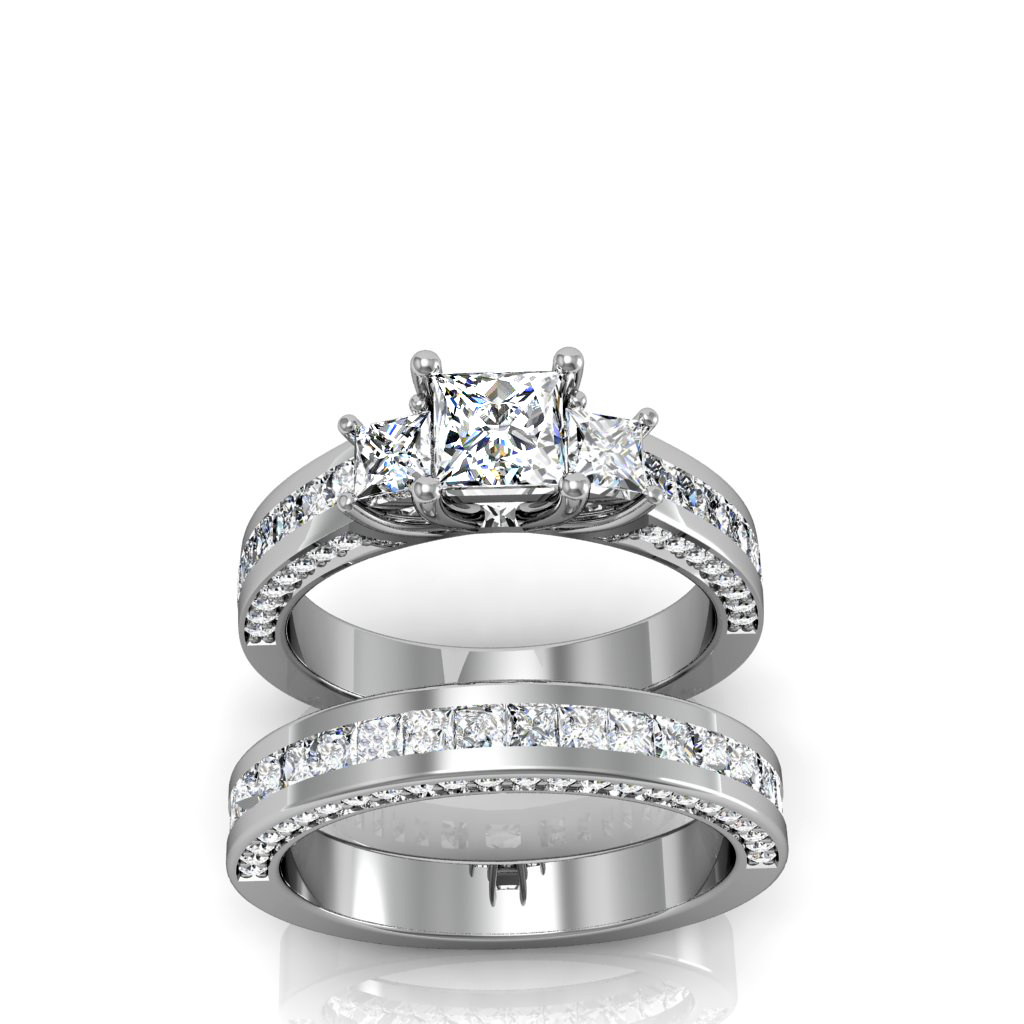Three Stone Princess Cut Bridal Set